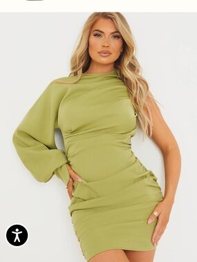 PRETTY LITTLE THING One-Shoulder Olive Green Mini Dress